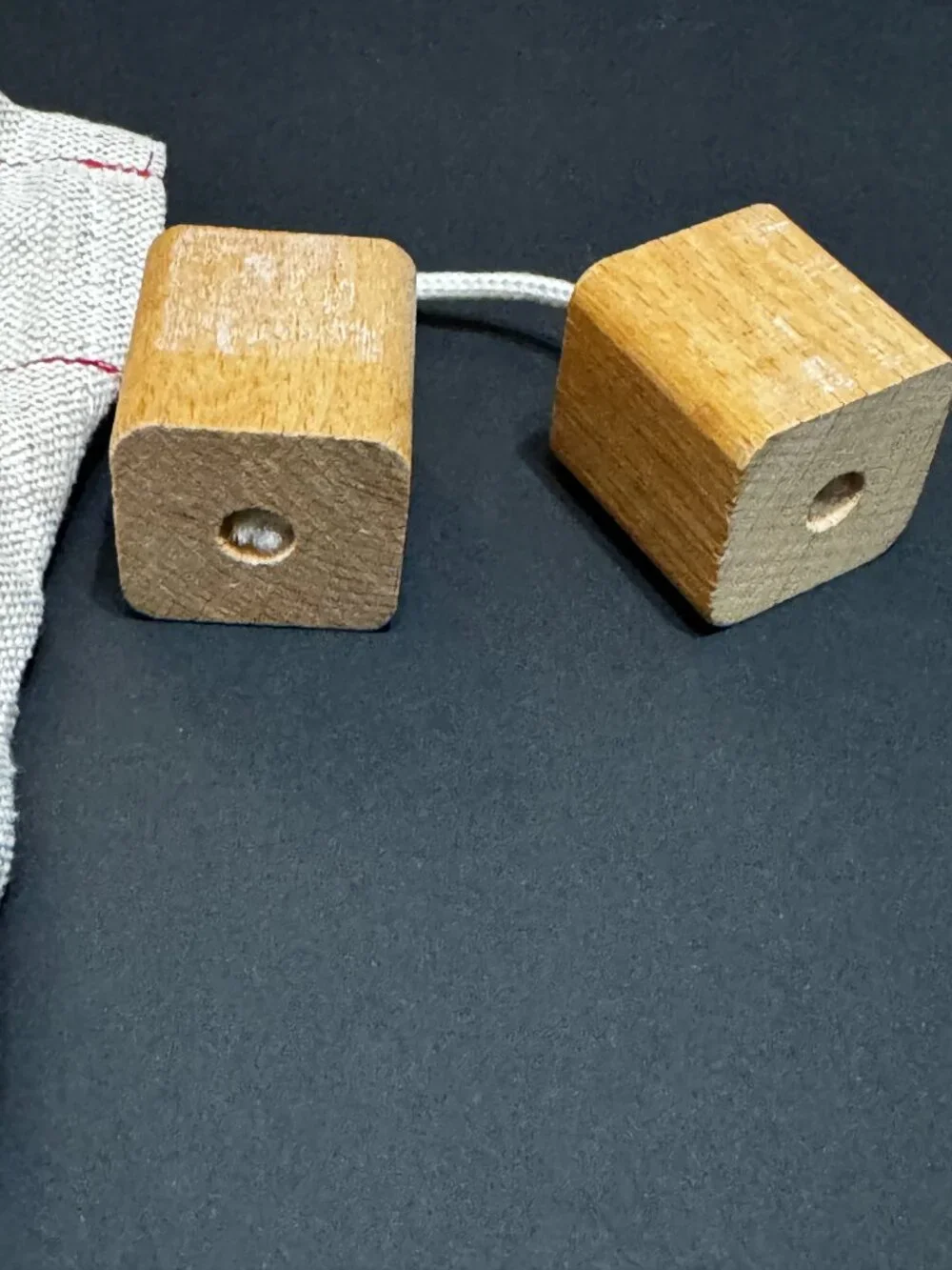 Double Handle Pouch Bag with Wood Block Aglet Drawcord, Natural Canvas